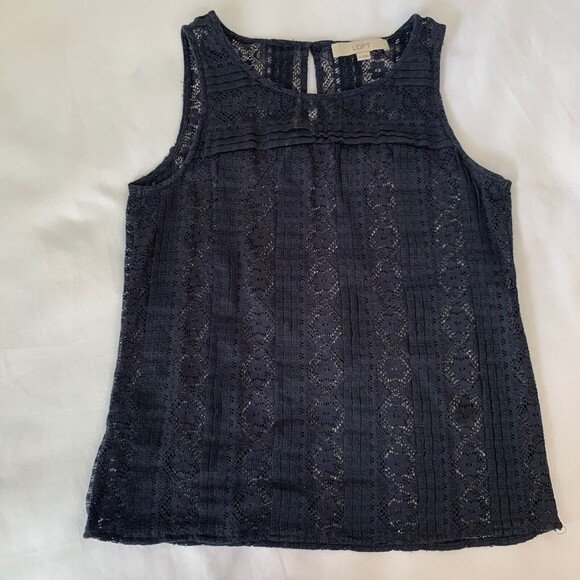 LOFT Blouse XS Navy Blue Sheer Floral Lace Sleeveless Feminine Preppy Career - Picture 5 of 7